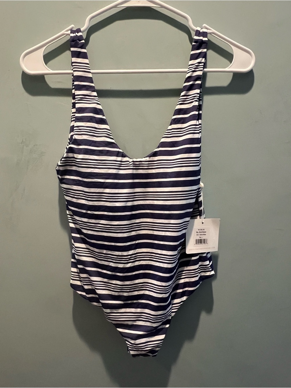 Women’s Navy & White Stripe One-Piece Swimsuit - Picture 1 of 3